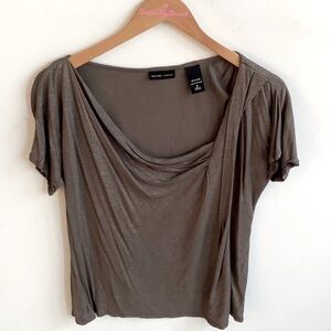 NY & Co. Short sleeve asymmetric droop Blouse with metallic undertones, Size S